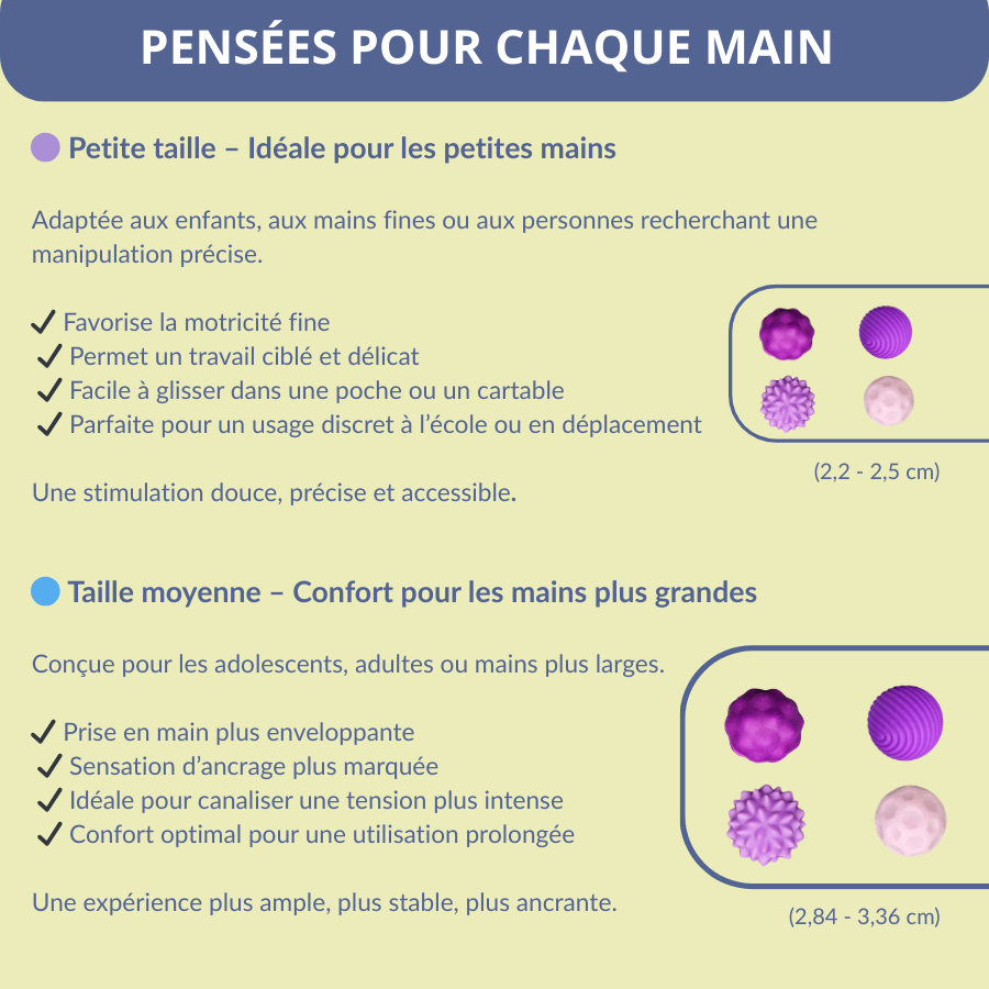 Balles sensorielles magnétiques E-Sens’Tiels avec différentes tailles